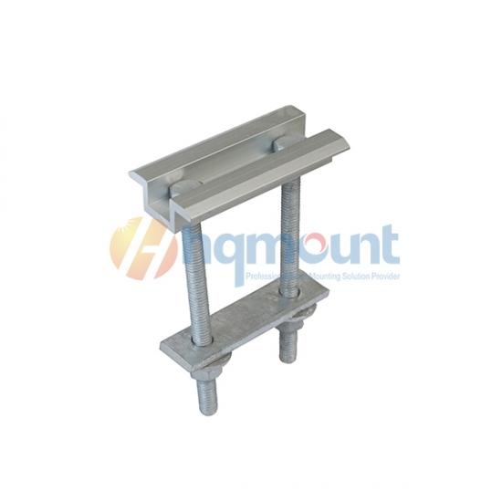 Solar mounting clamp installed on square tube ground mount structure